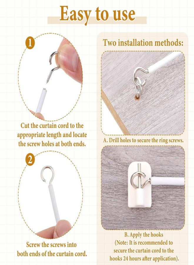 Zelphvt 12 M Curtain Wire with Self-Adhesive Hooks, Plastic Coated Window Curtain Wire Picture Hanging Wire Curtain Track with 16 Pairs Screw Eyes and Hooks - Image 3